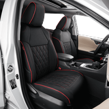 EKR Custom Fit RAV4 Car Seat Covers for Toyota RAV4 Prime 2022 2023 SE Hybrid XSE Hybrid 2019 - 2024-Full Set Leather(Black with Red Trim)