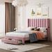 Full Size Storage Bed Bedroom Furniture, Velvet Upholstered Platform Bed with Soft Headboard, a Big Drawer in the footboard