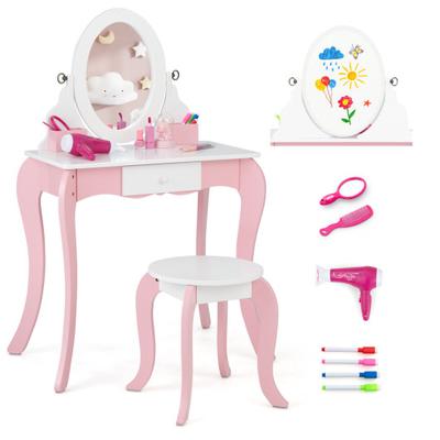 Costway Pretend Kids Vanity Set with 360° Rotatab...