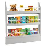 Costway 3-Tier Bookshelf with 2 Anti-Tipping Kits for Books and Magazines-Gray