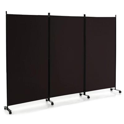 Costway 3 Panel Folding Room Divider with Lockable Wheels-Brown