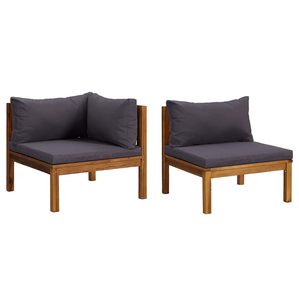 vidaXL 2-tlg. Sofa-Set mit Dunkelgrauen Kissen Akazie Massivholz Image