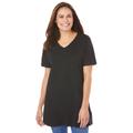 Plus Size Women's Perfect Short-Sleeve V-Neck Tunic by Woman Within in Black (Size M)