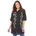 Plus Size Women's Embroidered Gauze Shirt by Woman Within in Black Floral Embroidery (Size 1X)