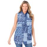Plus Size Women's Perfect Sleeveless Shirt by Woman Within in French Blue Patched Paisley (Size 18/20)