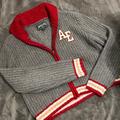 American Eagle Outfitters Sweaters | American Eagle Grey Logo Knit Sweater Jacket | Color: Gray/Red | Size: S