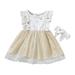 Toddler Baby Girl Clothes Fall 24 Month Christmas Dress Kids Girls Toddler Beach Star Mesh Flutter Sleeves Princess Girls Dress Bowknot Toddler Flower Girl Dresses 2t Cute Girls Dresses