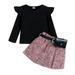 Qufokar Thermal Baby Clothes Skirt Set Juniors Toddler Girls Ruffles Long Sleeve Ribbed Tops And Skirts Belt Waist Bag Outfits