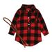 Clothes Girl 6 Years Girls Summer Dresses 2t Girls Toddler Plaid Pleated Mini Dress Button Down Plaid Flannel Shirts Long Sleeve Casual Dress Doll Dress for Girls Dresses for Big Girl