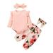 Qufokar My First Valentine S Day Baby Girl Outfit Baby Swaddles for Girls Baby Girls Solid Long Sleeves Ruffled Bodysuit Romper Floral Pants With Headbands Outfits Clothes Set
