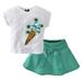 Qufokar Baby Girl Clothes Outfit Heart Print Teen Girl Summer Outfits Toddler Kids Girls Summer Clothes Kids Print T Shirt Short Sleeve Tops Mini Skirts 2Pcs Outfits