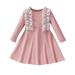 Qufokar Holiday Outfits for Toddler Girls With Dress Toddler Kids Girls Fashionable Lace Long Sleeves Ribbed Princess Dress