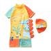 Little Boys Toddler Dinosaur Swimsuit UPF 50+ Rash Guard Swimwear One-Piece with Sun Hat Bathing Suits 1-7T