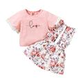 Mikrdoo Toddler Girls OOTD Lace Sleeve 4 Years Baby Girls Floral Straps Suspender 5 Years Baby Girls Skirts 2Pcs Outfits Pink