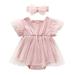 Qufokar Fall Outfits for Newborn Baby Girls Girls Baby Items Baby Girls Short Ruffled Sleeve Solid Tulle Dress Romper With Headbands Outfit Set Clothes 2Pcs