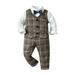 Qufokar Boy Babies 5T Boys Track Suit Toddler Boys Long Sleeve T Shirt Tops Plaid Vest Coat Pants Child Kids Gentleman Outfits