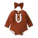 Qufokar Turkey Onesie for Baby Boys Winter Clothes Size 8 Girls Long Sleeve Ruffles Romper Bodysuits Headbands Set