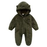 Qufokar Infant Girl Winter Clothes Little Girl Romper Baby Girl Boy Cute Solid Long Sleeves Cartoon Ear Fleece Footed Hooded Zipper Romper Warm Jumpsuit Outfits