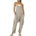 JGGSPWM Jumpsuits for Women Casual Summer Rompers Sleeveless Loose Spaghetti Strap Baggy Overalls Jumpers with Big Pockets 2023 Summer Gray S