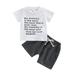 Diconna Baby Boy Summer Clothes 2Pcs Tops and Shorts Set Letter Print T-Shirt Tops Drawstring Shorts Outfits White 2 6-12 Months