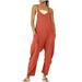 JGGSPWM Jumpsuits for Women Casual Summer Rompers Sleeveless Loose Spaghetti Strap Baggy Overalls Jumpers with Big Pockets 2023 Summer Red XL
