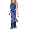 JWZUY Womenâ€™s Thin Lightweight Denim Jumpsuits Belted Rompers Mini One Piece Stretchy Pants Blue S