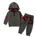 Qufokar Girls 2Pcs Outfit Set Boys Suspender Outfit Toddler Boys Winter Long Sleeve Red Black Plaid Prints Tops Pants 2Pcs Outfits Clothes Set for Babys Clothes Hooded