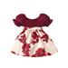 WakeUple Kid Baby Girl Princess Summer Dress Puff Short Sleeve Off Shoulder Flower Printed Patchwork Ruched A-Line Dress