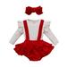 Qufokar Baby mas Clothes Girl Outfits for Teen Girls for School Baby Girls Long Ruffled Sleeve Ribbed Blouse Tops Sweater Solid Bowknot Suspender Skirt With Headbands Outfit Set Clothes 3Pcs