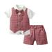 Toddler Boys Short Sleeve T Shirt Tops Plaid Prints Vest Coat Shorts Child Kids Gentleman Outfits Boy Clothes Size 6 Months Boys Pants with Suspenders