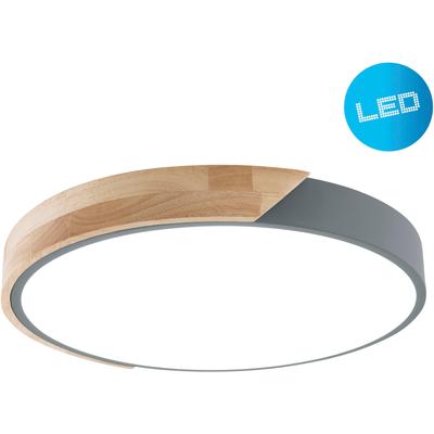 NÄVE LED Deckenleuchte "Borneo", grau, Ø 31,00cm H: 5,00cm, Lampen, rund, LED, Rand teils grau/teils Eichenholz, Lichtfa