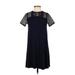 Ann Taylor LOFT Outlet Casual Dress - Shift Crew Neck Short sleeves: Blue Print Dresses - Women's Size X-Small