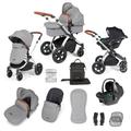 Ickle Bubba Stomp Luxe All-in-One I-Size Travel System With Isofix Base - Silver / Pearl Grey / Tan