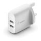 BELKIN Dual USB-A 24 W Mains Charger - White