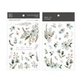 Mu Lifestyle Print On Stickers 176, Blue & Green Flower Rub Sticker Sheet, Plant, Floral Line Drawing For Planner