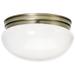 2 Light - 12" Flush Large with White Glass - Antique Brass Finish