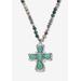 Women's Genuine Jasper, Amazonite And Freshwater Pearl Silvertone Cross Necklace 32 Inch by PalmBeach Jewelry in Blue