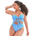 Plus Size Women's Underwire Tie Front Bandeau One Piece by Swimsuits For All in Blue Animal (Size 18)