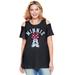 Plus Size Women's Short-Sleeve Cold Shoulder Minnie Tee by Disney in Black Minnie Bow (Size 2X)