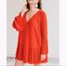 Free People Dresses | Free People Pleated Bell Sleeve Dress Orange Red Color Size Xs Oversized | Color: Orange/Red | Size: Xs