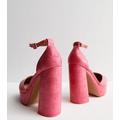 Bright Pink Faux Croc 2 Part Platform Block Heel Sandals New Look Vegan