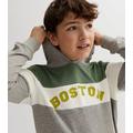 Name It Pale Grey Colour Block Boston Logo Hoodie New Look