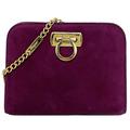 Salvatore Ferragamo Ferragamo Chain Shoulder Bag Purple Gold Gancio AQ214734 Suede Leather GP Salvatore 2way Clutch Velvet Mini Ladies