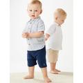 M&S Boys Pure Cotton Shorts (0-3 Yrs) - 3-6 M - Navy, Navy,Blue Mix,White