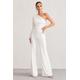 Mila | White One Shoulder Ruched Wide Leg Jumpsuit