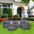 Oxford Outdoor Corner Sofa 4 PC Patio Rattan Set with Coffee Table In Grey