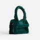 Marinda Faux Fur Trim Top Handle Mini Grab Bag In Dark Green Faux Leather,, Green