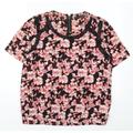 Atmopshere Womens Red Floral Polyester Basic T-Shirt Size 14 Round Neck