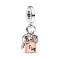 Pandora Two-tone Key, Padlock & Heart Triple Dangle Charm - Enamel / Black / Gold