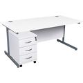 Office Desks - Karbon K1 Rectangular Cantilever Office Desks with Low Mobile Pedestal, 1800W with 3 Drawer Pedestal in White with Graphite Le